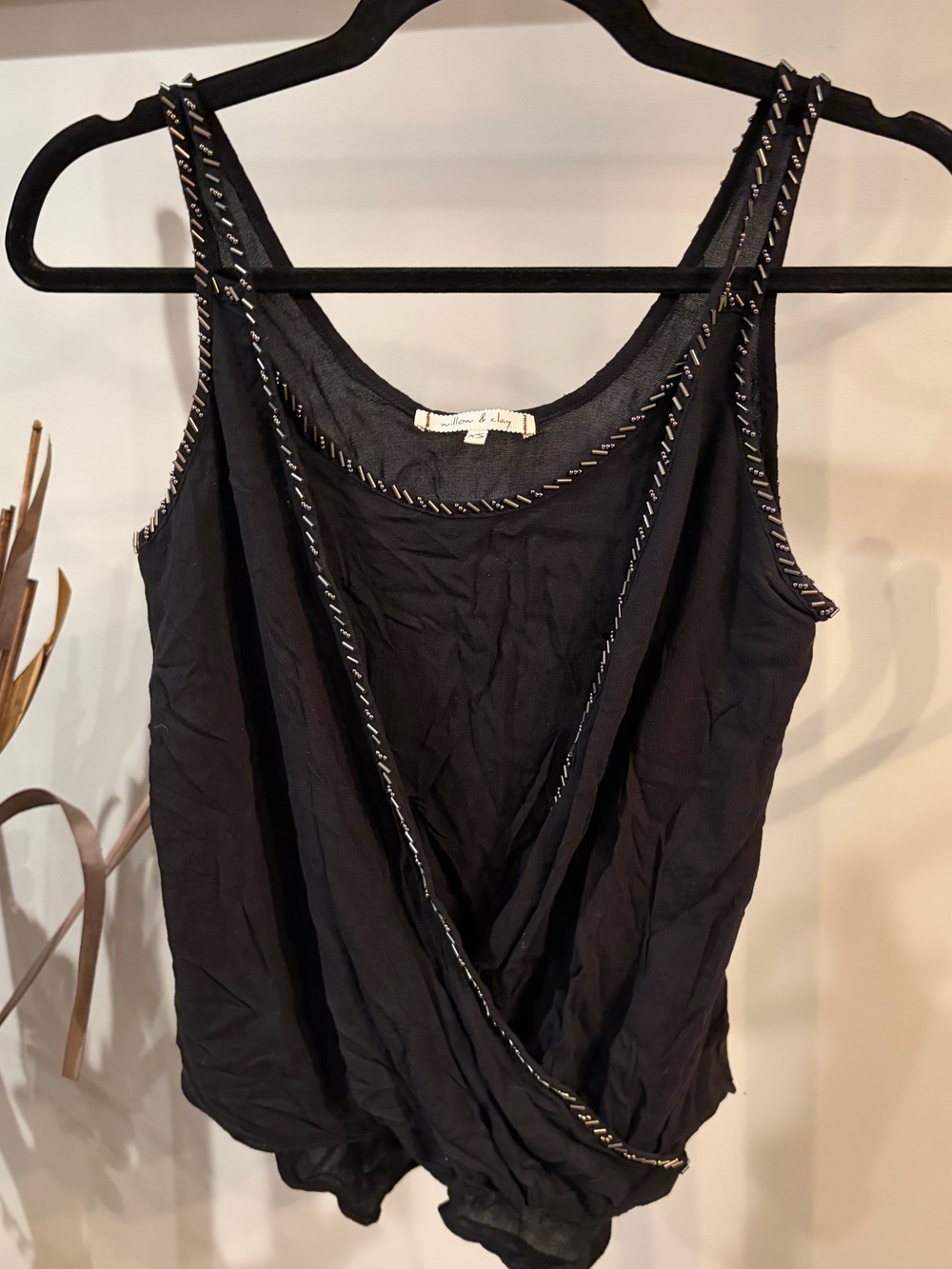 Willow & Clay Black Draped Beaded-Trim wrap Camisole size XS